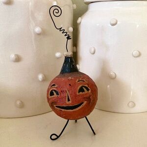Johanna Parker Orange Pumpkin Tripod with Hat HTF
